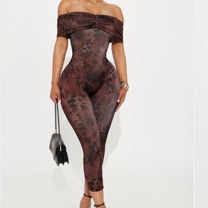 Brown Off Shoulder Jumpsuit